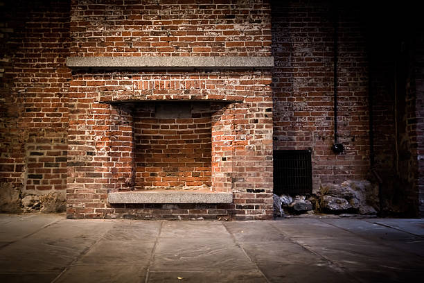 Brick wall and fireplace stock photo