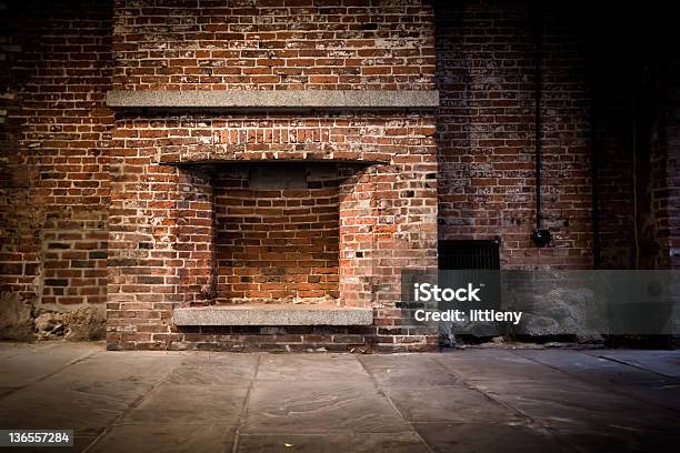 Brick Wall And Fireplace Stock Photo - Download Image Now - Fireplace, Brick, No People