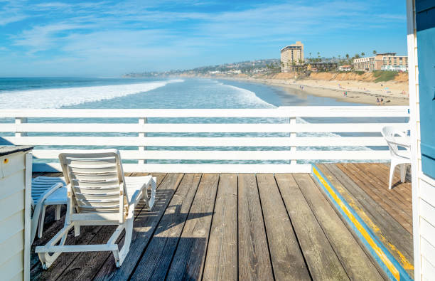istock Beach chair on a wooden boardwalk in Pacific Beach, 1365574140