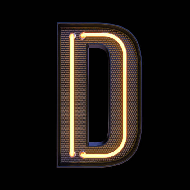 istock Neon retro Light Alphabet letter D isolated on a black background with Clipping Path. 3d illustration. 1365574676