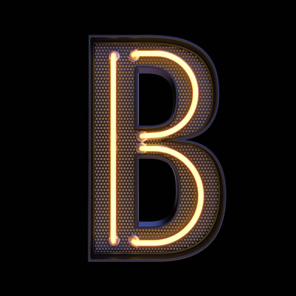 istock Neon retro Light Alphabet letter B isolated on a black background with Clipping Path. 3d illustration. 1365574721