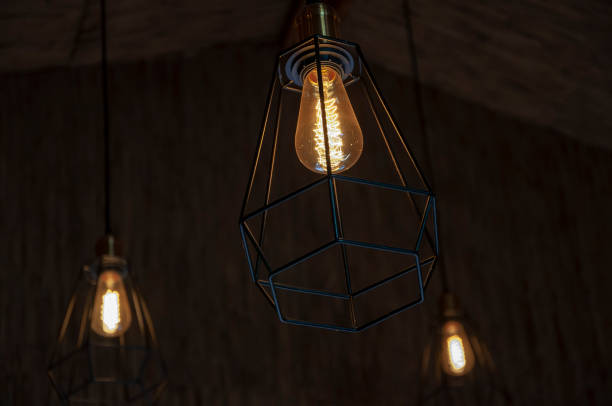 istock Shining loft lustre. Turn on electricity. Warm light. Decoration 1365577526