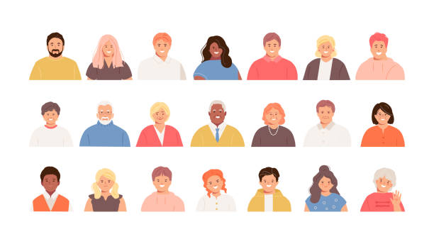 porträts von menschen unterschiedlichen alters und verschiedener nationalitäten - symbol computer icon baby child stock-grafiken, -clipart, -cartoons und -symbole