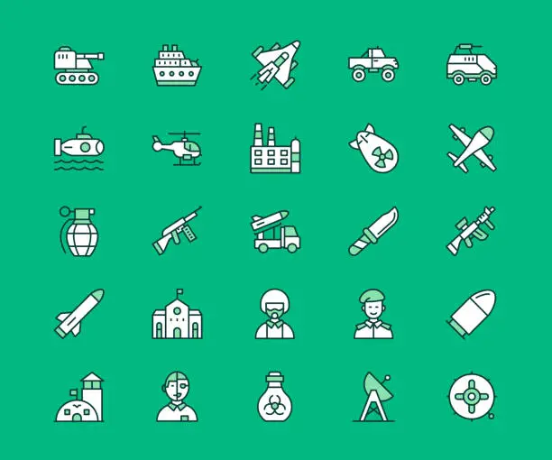 Vector illustration of Military Forces Multicolor Line Icons