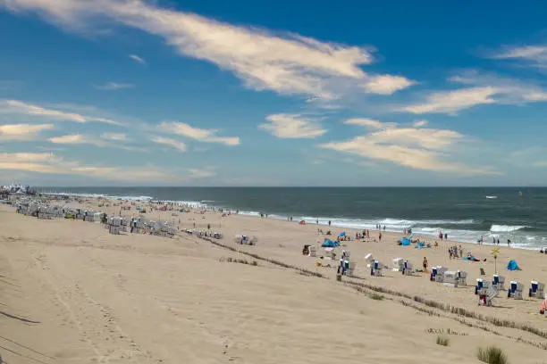 Photo of Panorama view: Summer beach idyll with ocean and blue sky at the popular North Sea island of Sylt, Germany