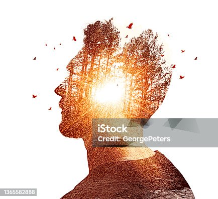 istock Multiple Exposure of young man and nature 1365582888