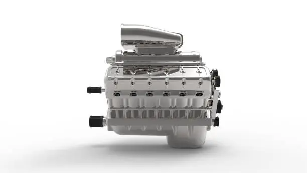 3d rendering of a metal v12 combustion engine isolated in white background