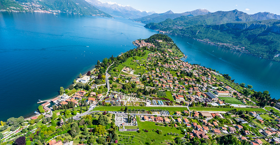 View of peninsula Bellagio on Lake Como, Italy - Aerial view