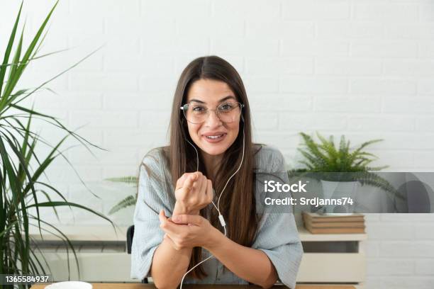 Young Business Woman Pointing Finger To Camera On Online Video Call For Motivating People To Work And Be Creative Female Expert Person Motivation Speech On Web Conference How To Increase Productivity Stock Photo - Download Image Now
