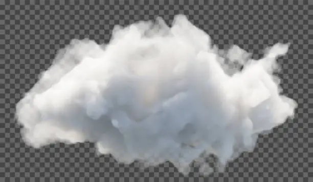 Vector illustration of Vector illustration. Fluffy cloud or haze on a transparent background. Weather phenomenon.