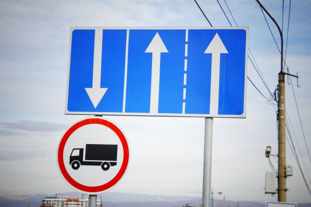 Traffic sign view against the blue sky.