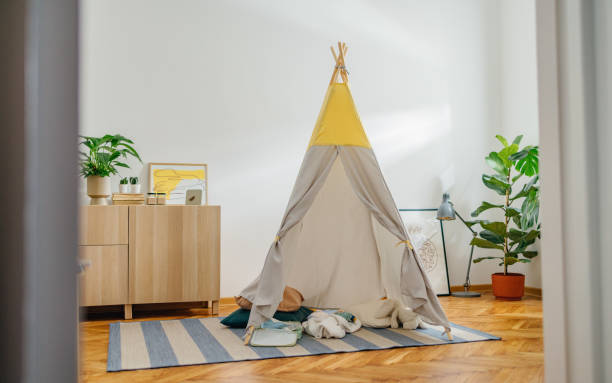 istock Grey Teepee Tent in the Playroom 1365586554