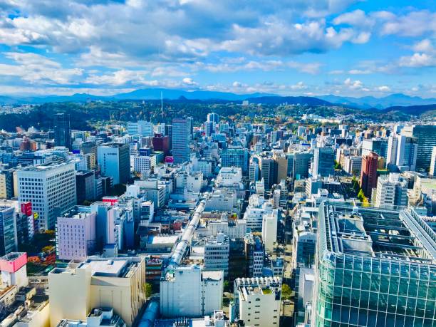 vista de la ciudad de sendai - región de tohoku fotografías e imágenes de stock