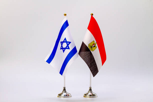 istock State flags of Israel and Egypt on a light background. 1365587452