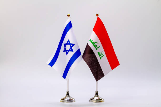 istock State flags of Israel and Iraq on a light background. State flags. 1365587574