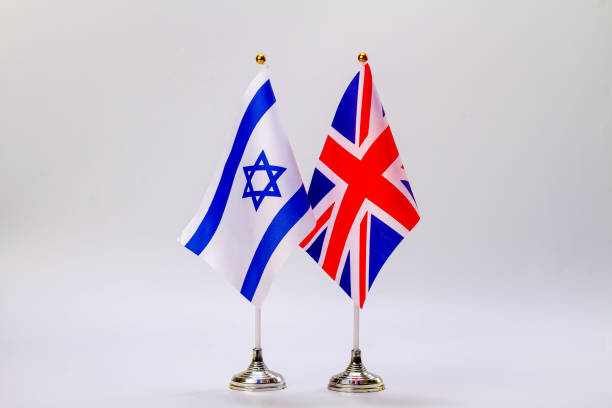 istock State flags of Israel and Great Britain on a light background. State flags. 1365587604