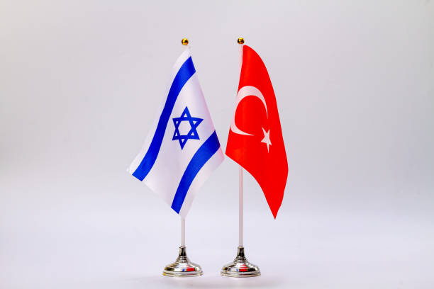 istock State flags of Israel and Turkey on a light background. State flags. 1365587823