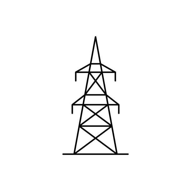 linia przesyłowa energii elektrycznej. ikona overhead powerline. słup elektryczny wysokiego napięcia. - electricity pylon stock illustrations