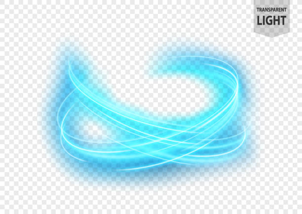 ilustrações de stock, clip art, desenhos animados e ícones de abstract blue swirl line of light with a transparent pattern, suitable for bright background - neon