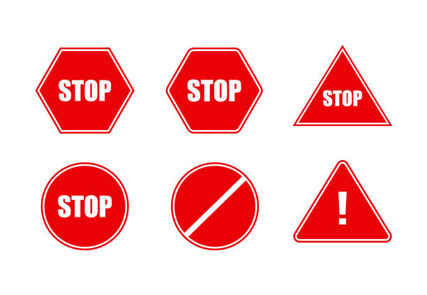 istock Vector Set of Red Stop Signs, Different Shapes, Geometric Icons, Danger Sign, Isolated. 1365593914