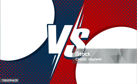 istock Vs or versus background for boxing team vector and sport battle game banner frame blue red color flat cartoon illustration template, concept of comic fight cartoon duel screen design 1365594628