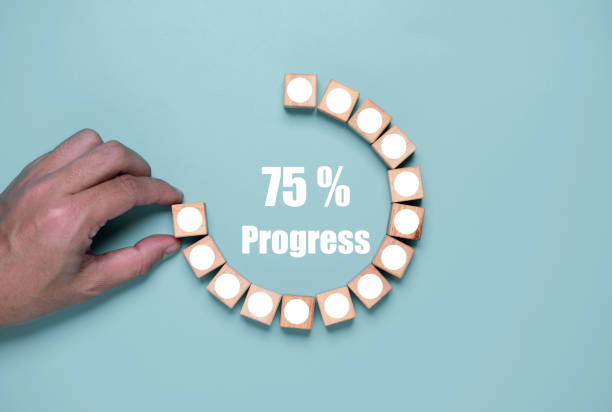 istock Hand array wooden block to circle shape on white background with progress wording for job and project progressive concept. 1365597116