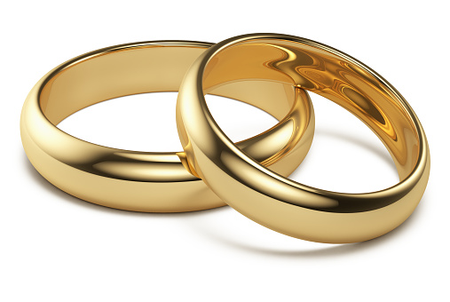 golden wedding ring isolated on a white background. 3d rendering.