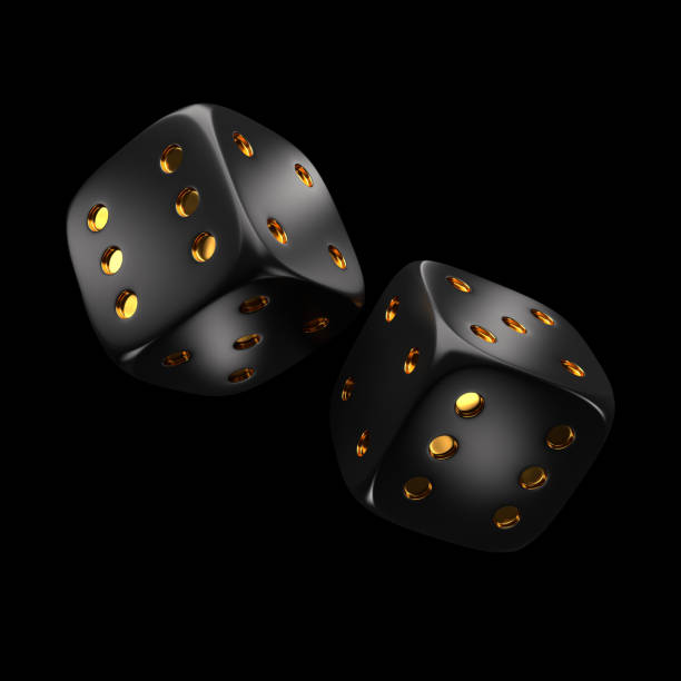 istock black dice with golden number on a black background. 3d rendering 1365598678