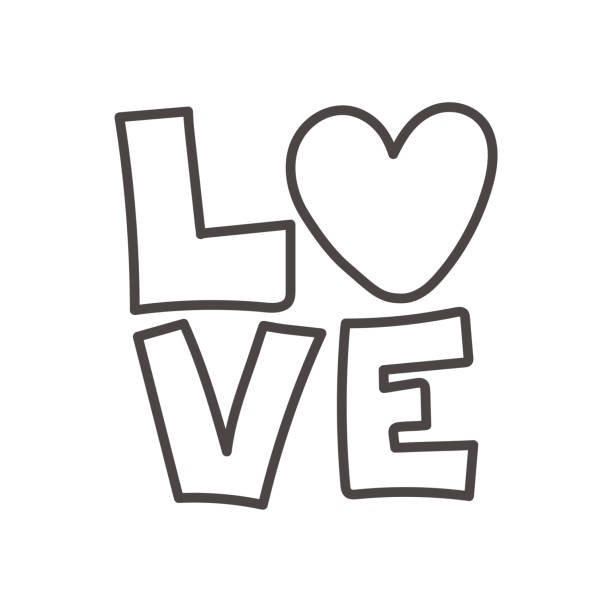 ilustrações, clipart, desenhos animados e ícones de doodle texto amor com o coração. cartão bonito para o dia dos namorados. - valentine words