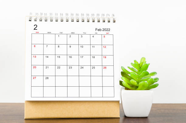 istock February 2022 desk calendar with plant pot. 1365599917