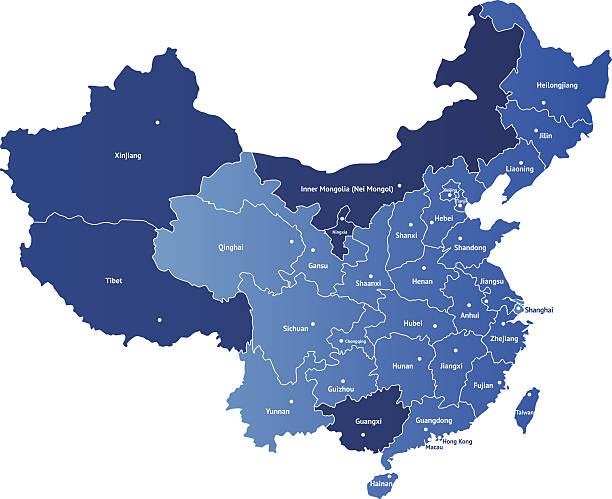 Map of China Detailed vector map of China with the names of the provinces. Each of provinces you can separate and use as individal map. west china stock illustrations