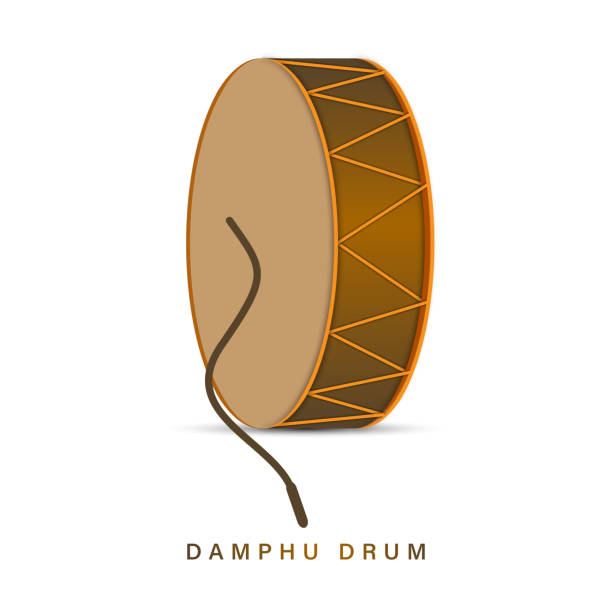 bildbanksillustrationer, clip art samt tecknat material och ikoner med illustration of a damphu drum for sonam lhosar festival of nepal, sikkim and darjeeling regional people - losar