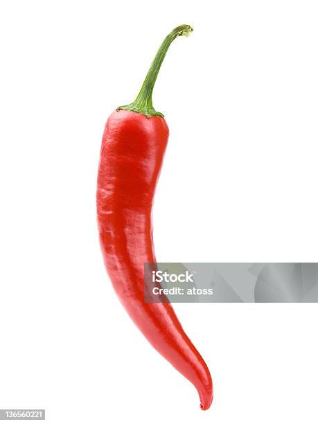Red Chili Pepper On White Background Clipping Path Stock Photo - Download Image Now - Chili Pepper, Chili Con Carne, Red Chili Pepper