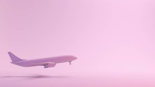 розовая серия посадка самолета боковой вид - airplane travel commercial airplane isolated стоковые фото и изображения