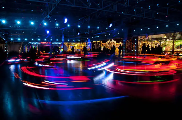 shot taken in front of the bumper cars at the carnival