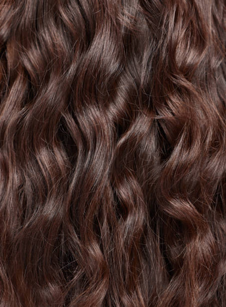 primer plano del largo cabello moreno rizado - cabello castaño fotografías e imágenes de stock