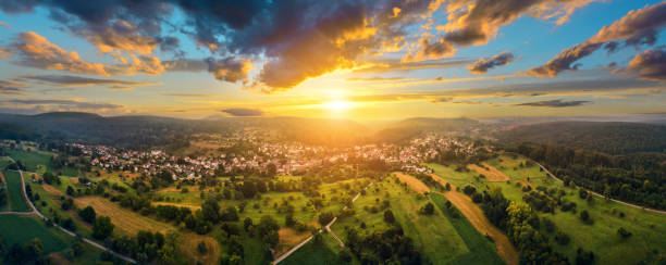 Aerial panorama of a beautiful sunset