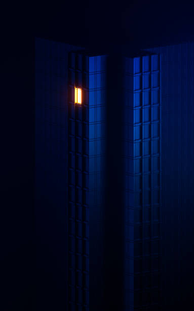istock Urban building at night, modular building,3d rendering. 1365604689