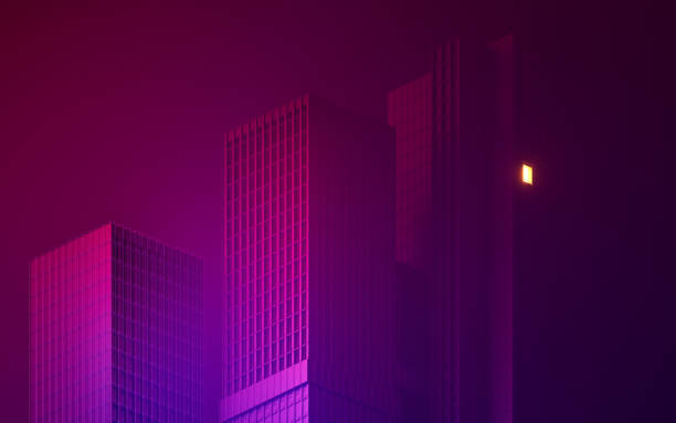 Urban building at night, modular building,3d rendering.