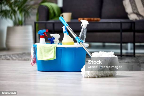 Shot Of A Bucket Of Cleaning Supplies Stock Photo - Download Image Now - Cleaning, Housework, Domestic Life