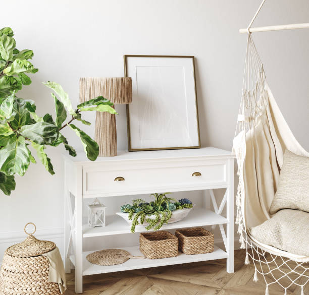 istock Mockup frame in Coastal living room interior background 1365611569