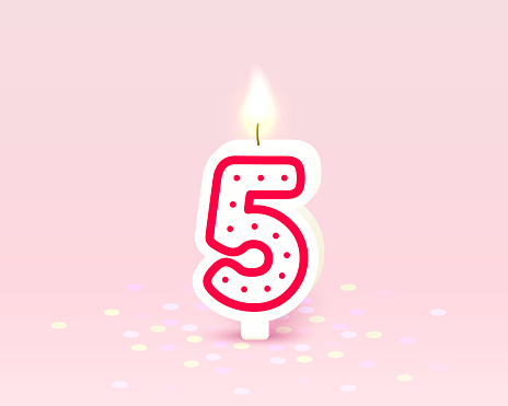 Happy Birthday years anniversary of the person birthday, Candle in the form of numbers five of the year. Vector illustration