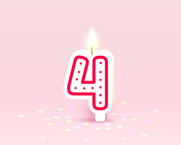 ilustrações de stock, clip art, desenhos animados e ícones de happy birthday years anniversary of the person birthday, candle in the form of numbers four of the year. vector - four people