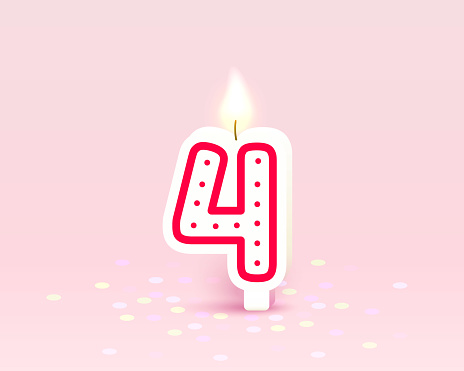 Happy Birthday years anniversary of the person birthday, Candle in the form of numbers four of the year. Vector illustration