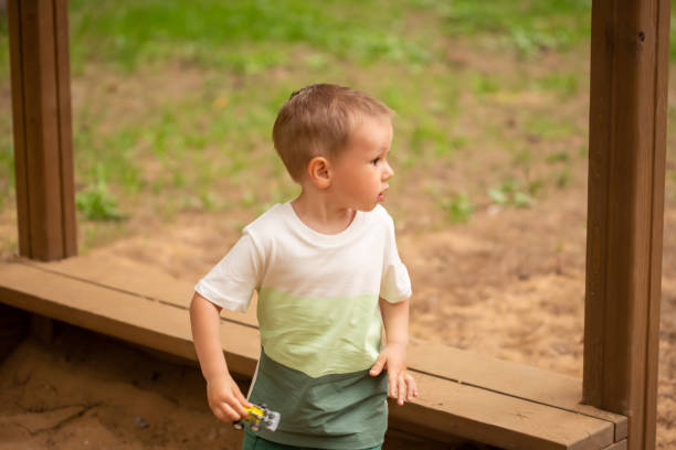istock Cute little Caucasian boy playing in the playground 1365614406
