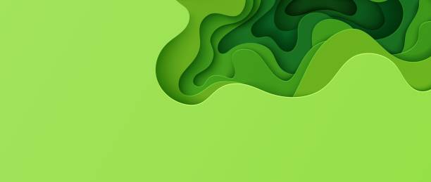 istock Abstract green background in paper cut style. 3d layout wallpaper cut out from cardboard. Modern template with abstract curve shapes. Vector environmental card with papercut waves for business poster. 1365618296