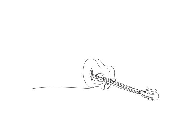 illustrazioni stock, clip art, cartoni animati e icone di tendenza di chitarra acustica su sfondo bianco, disegno a linee continue, progettazione vettoriale - sequenza di strumento musicale