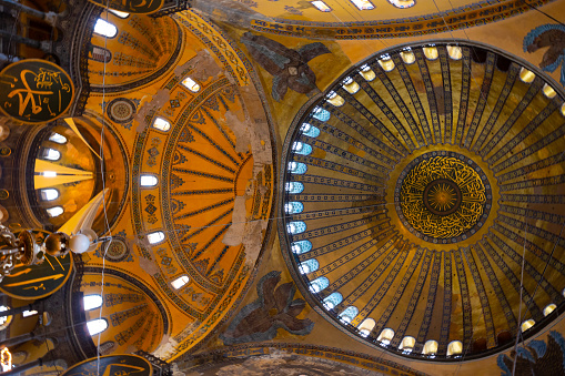 Hagia Sophia or Ayasofya in Istanbul. Interior of Hagia Sophia. Ramadan, kandil, laylat al-qadr or islamic background photo.