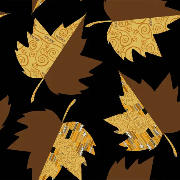 Vector illustration of autumn leaves in Klimt style