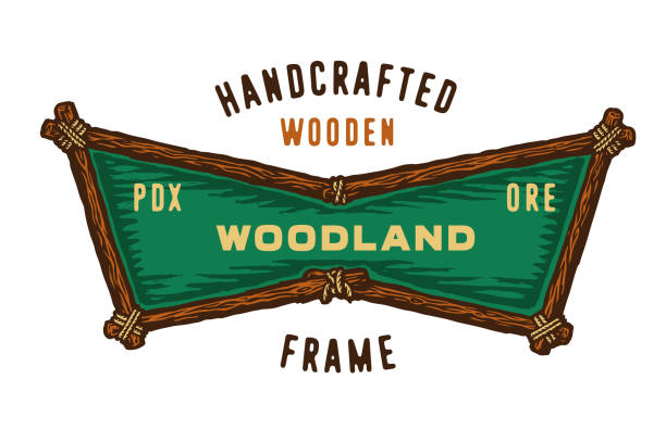 винтажный деревянный логотип в рамке значка. - woods stock illustrations